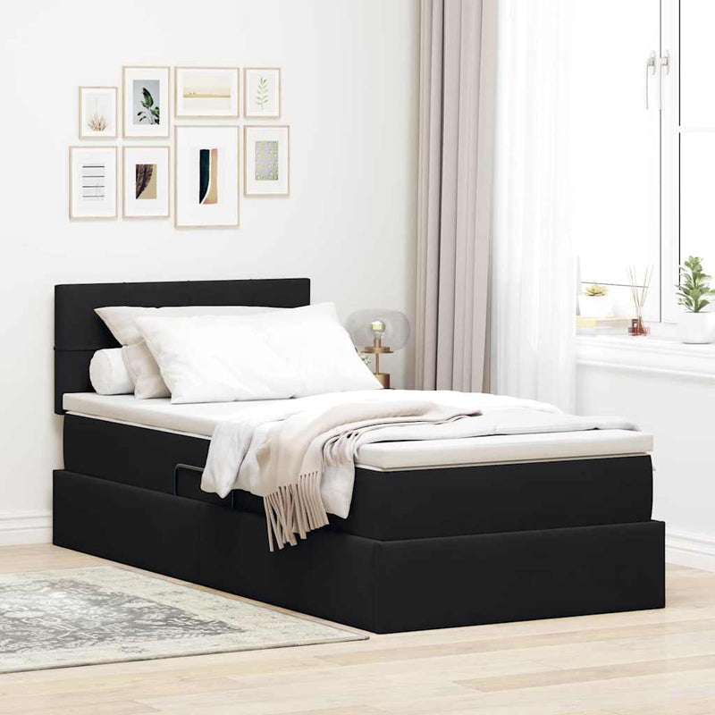Pat cu LED și saltea Negru 100 x 200 cm Catifea