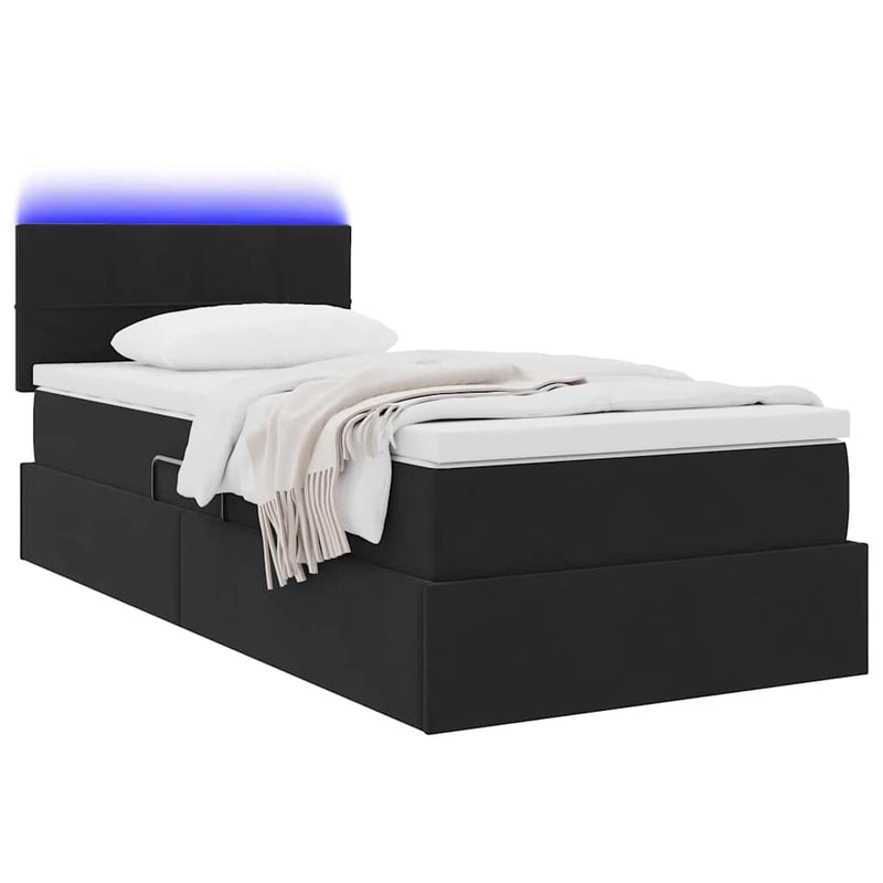 Pat cu LED și saltea Negru 100 x 200 cm Catifea