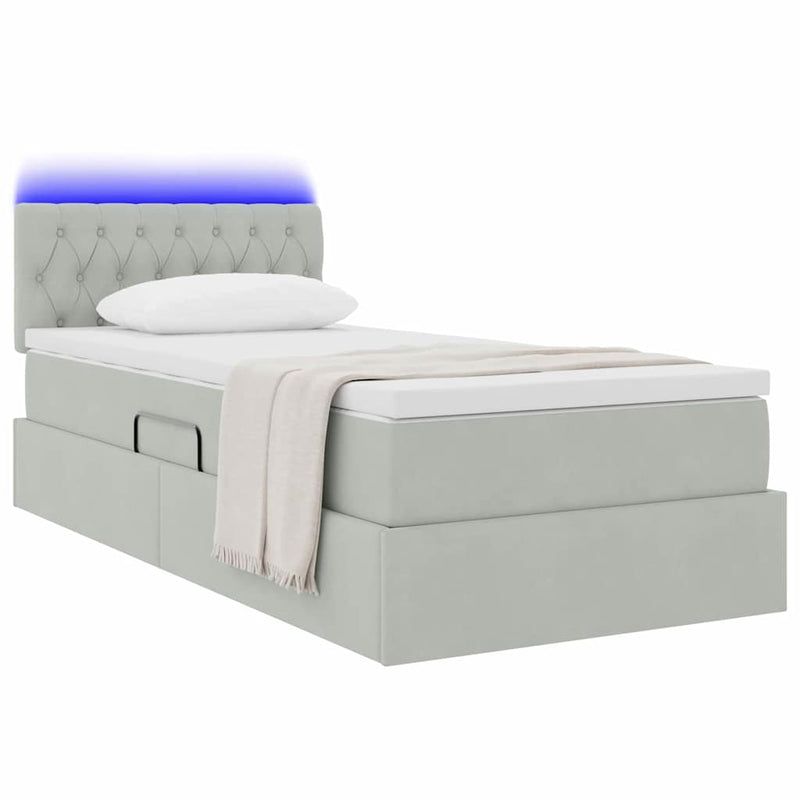 Pat cu LED și saltea Gri deschis 90 x 190 cm Catifea