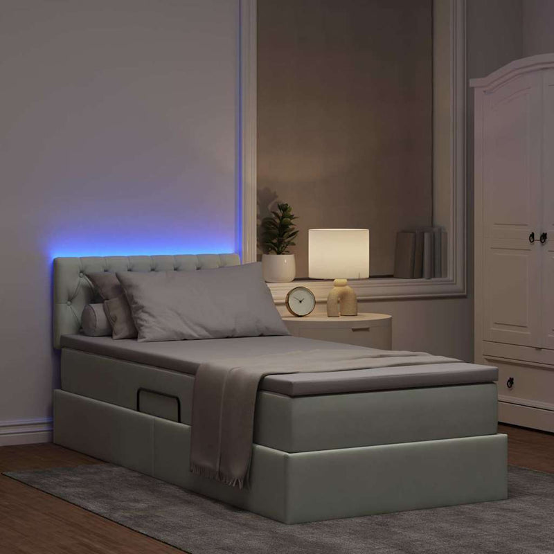 Pat cu LED și saltea Gri deschis 90 x 200 cm Catifea
