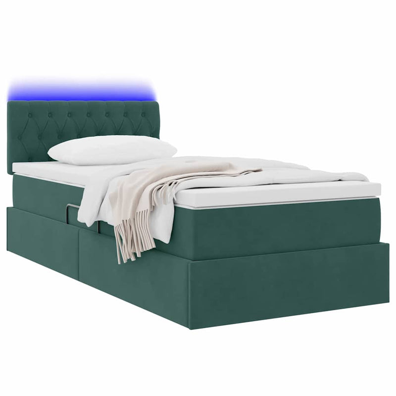 Pat cu LED și saltea Verde închis 90 x 200 cm Catifea