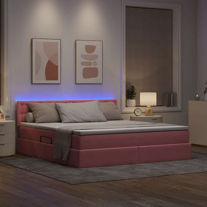 Pat cu LED și saltea Roz 180 x 200 cm Catifea
