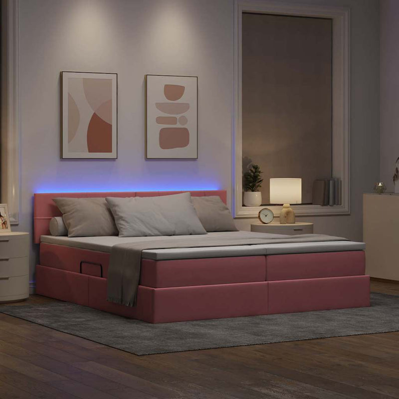 Pat cu LED și saltea Roz 180 x 200 cm Catifea