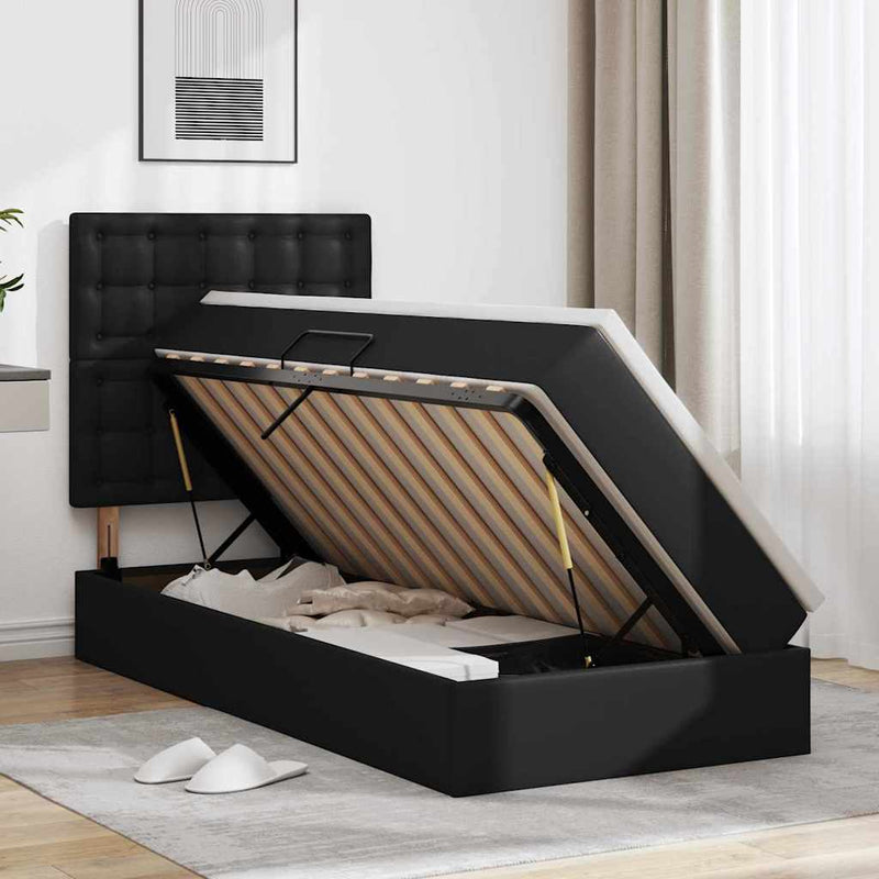 Pat cu storage cu headboard Negru 90 x 190 cm Piele artificială