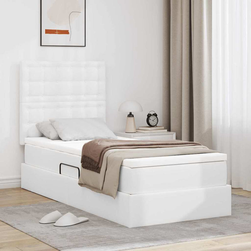 Pat cu storage Alb pur 90 x 190 cm Piele artificială