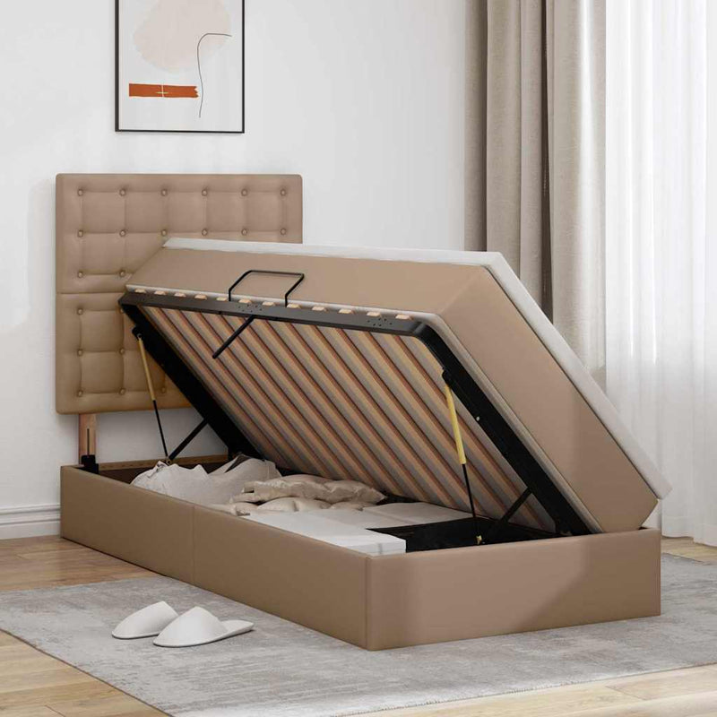 Pat cu storage Cappuccino 90 x 190 cm Piele artificială