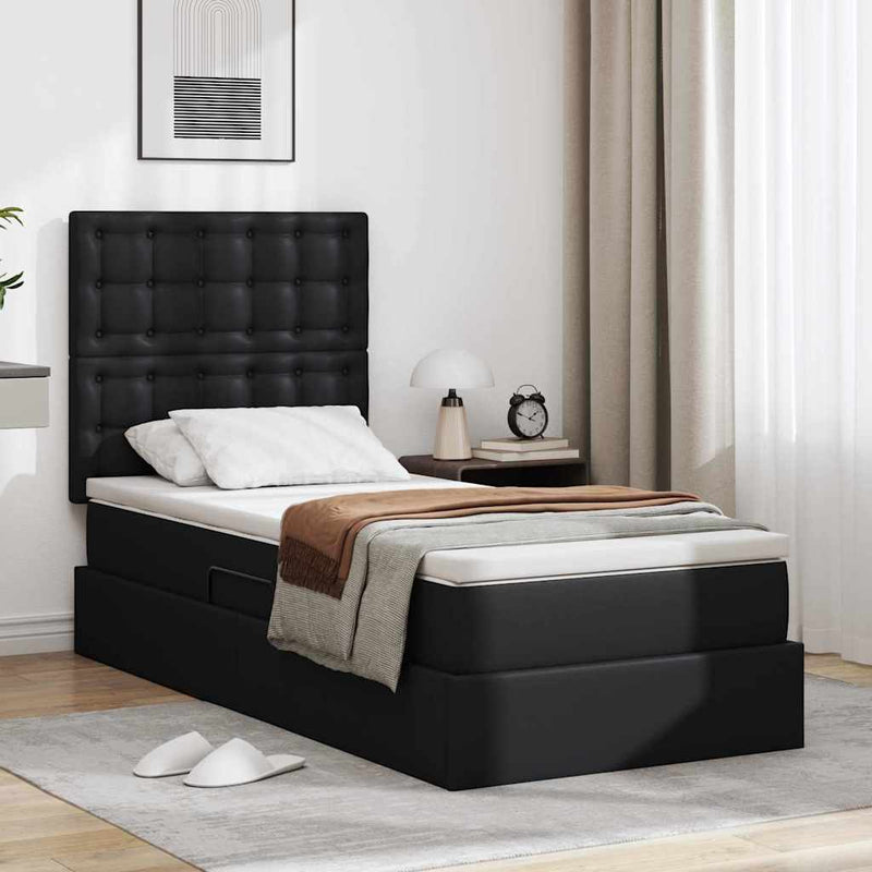 Pat cu storage cu headboard Negru 90 x 200 cm Piele artificială