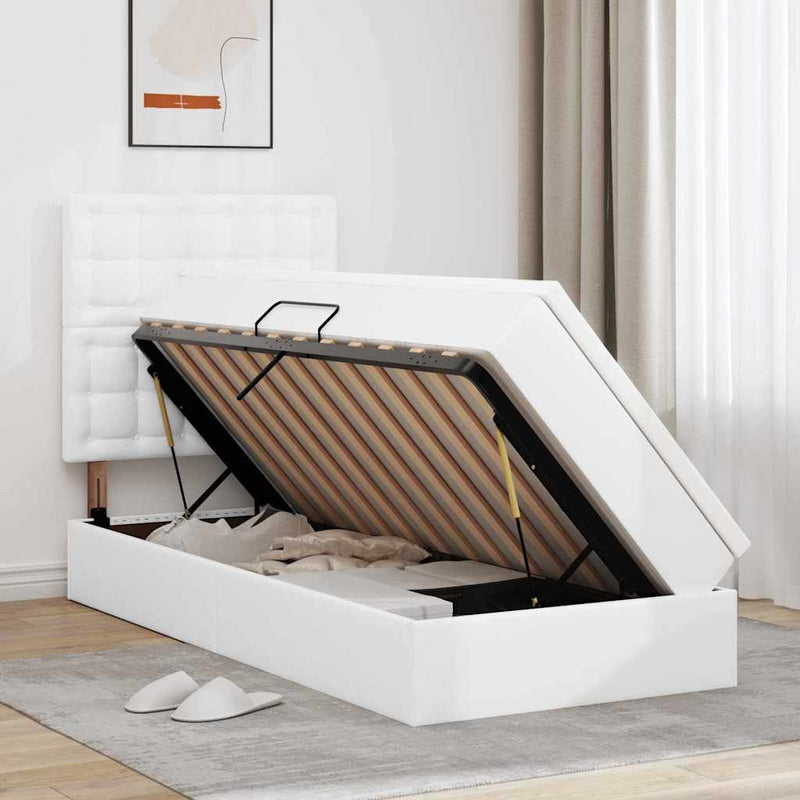 Pat cu storage Alb pur 100 x 200 cm Piele artificială