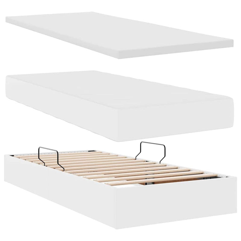 Pat cu storage Alb pur 100 x 200 cm Piele artificială