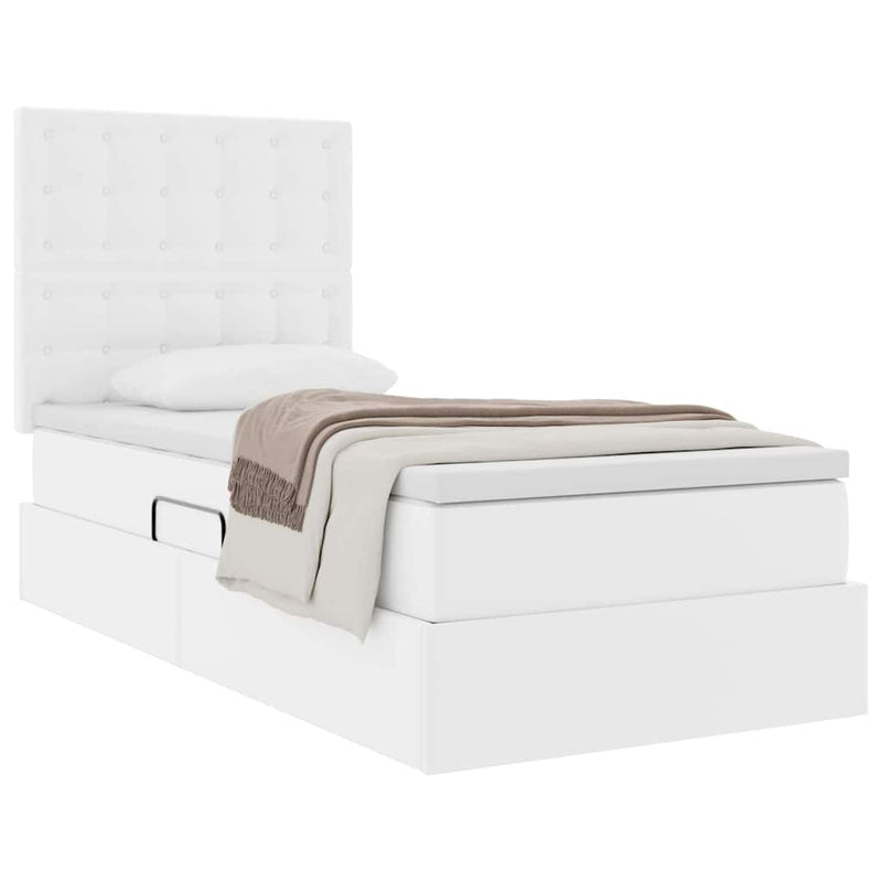Pat cu storage Alb pur 100 x 200 cm Piele artificială