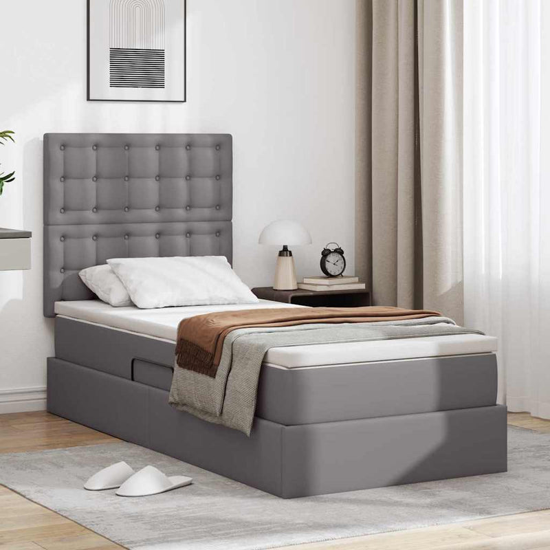 Pat cu storage cu headboard Gri 100 x 200 cm Piele artificială