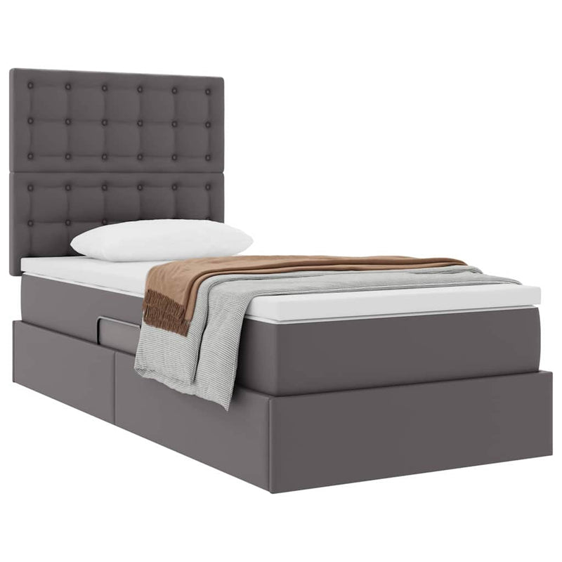 Pat cu storage cu headboard Gri 100 x 200 cm Piele artificială