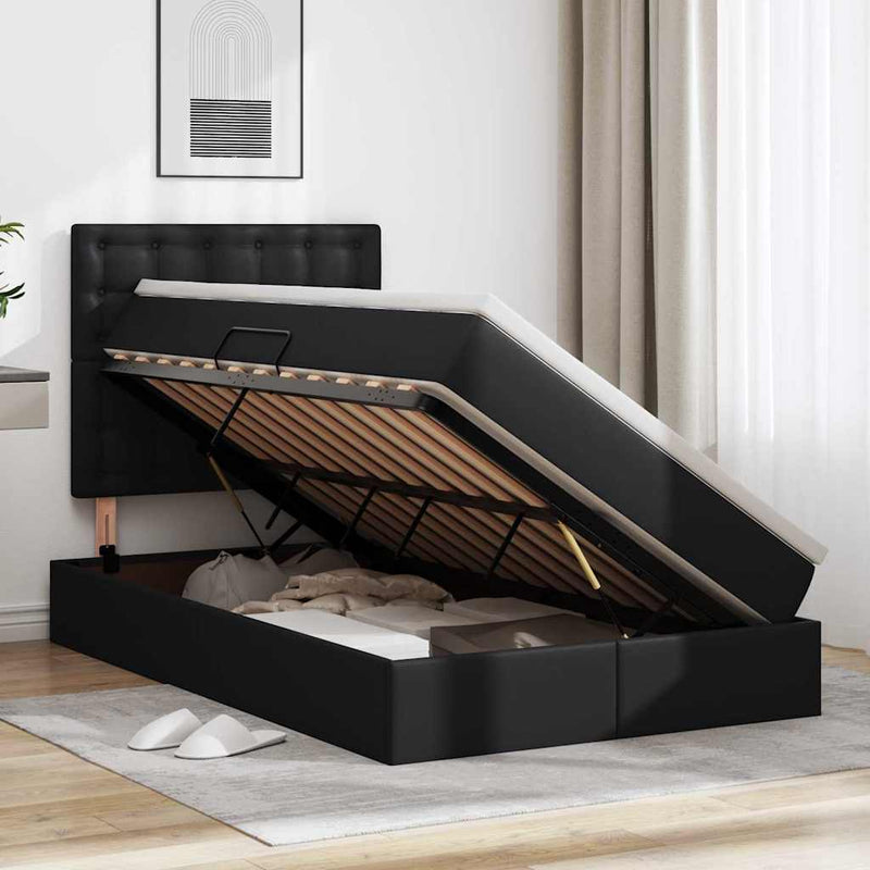 Pat cu storage Negru 120 x 200 cm Piele artificială