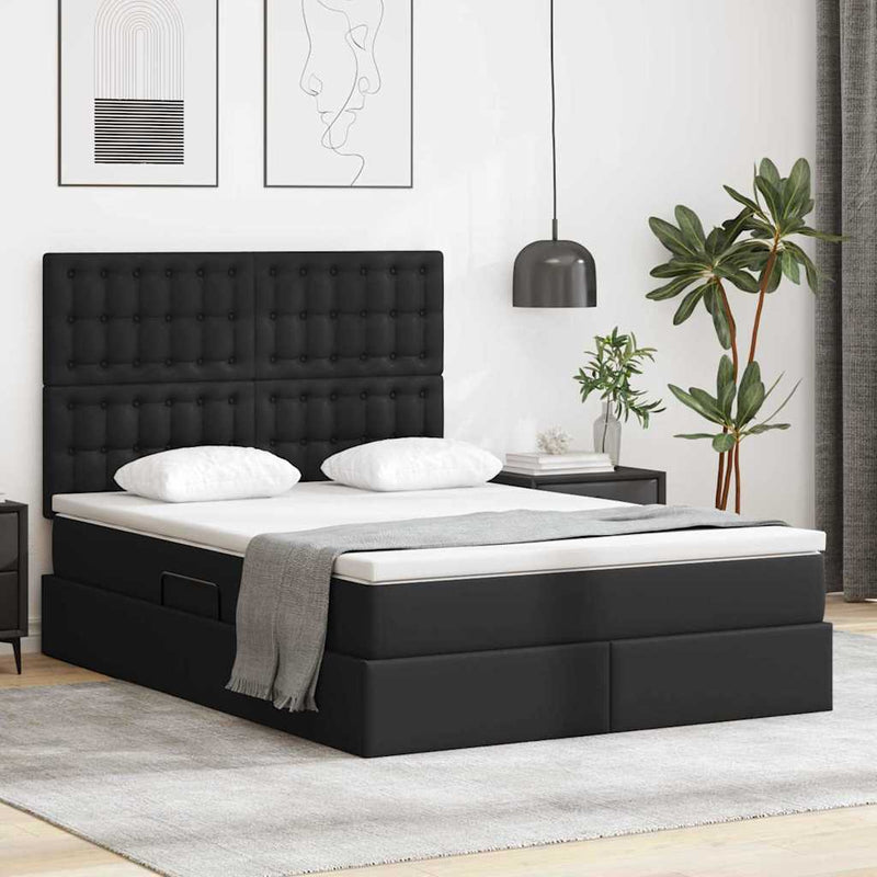 Pat cu storage Negru 140 x 190 cm Piele artificială