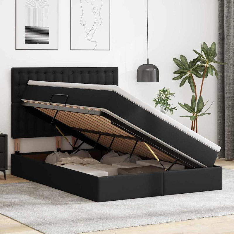 Pat cu storage Negru 140 x 190 cm Piele artificială