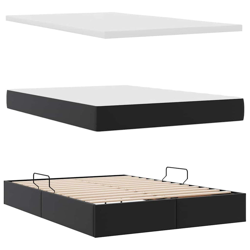 Pat cu storage Negru 140 x 200 cm Piele artificială