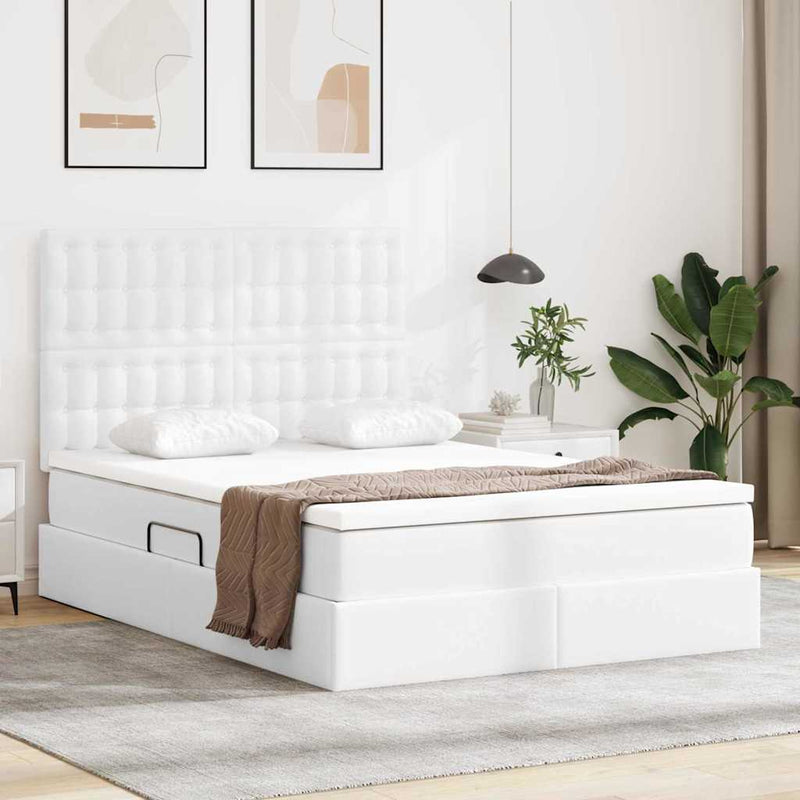 Pat cu storage Alb pur 140 x 200 cm Piele artificială