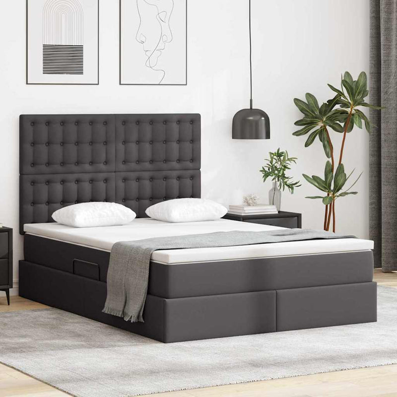 Pat cu storage cu headboard Gri 140 x 200 cm Piele artificială