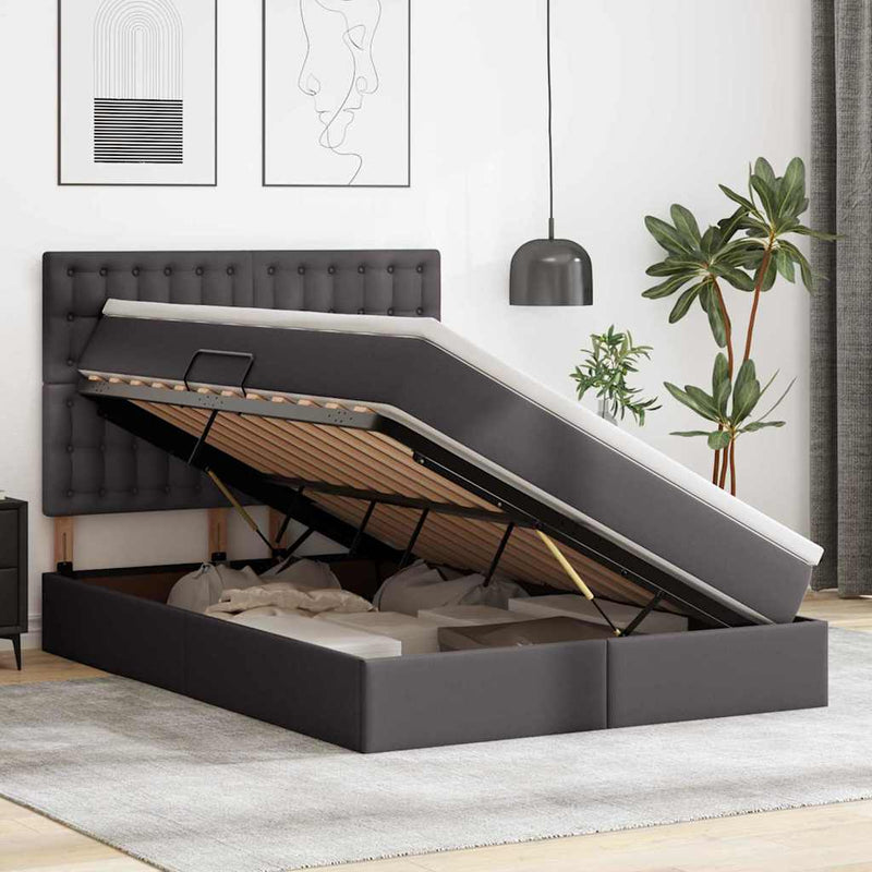 Pat cu storage cu headboard Gri 140 x 200 cm Piele artificială