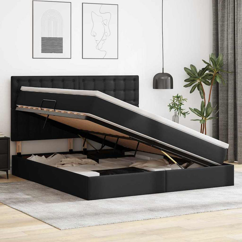 Pat cu storage Negru 160 x 200 cm Piele artificială