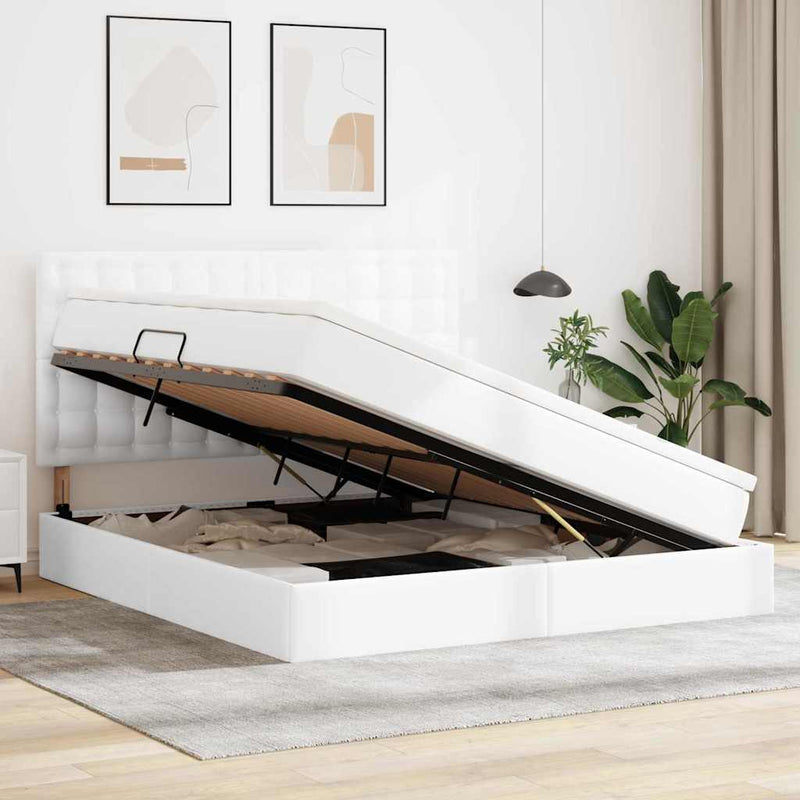 Pat cu storage Alb pur 160 x 200 cm Piele artificială