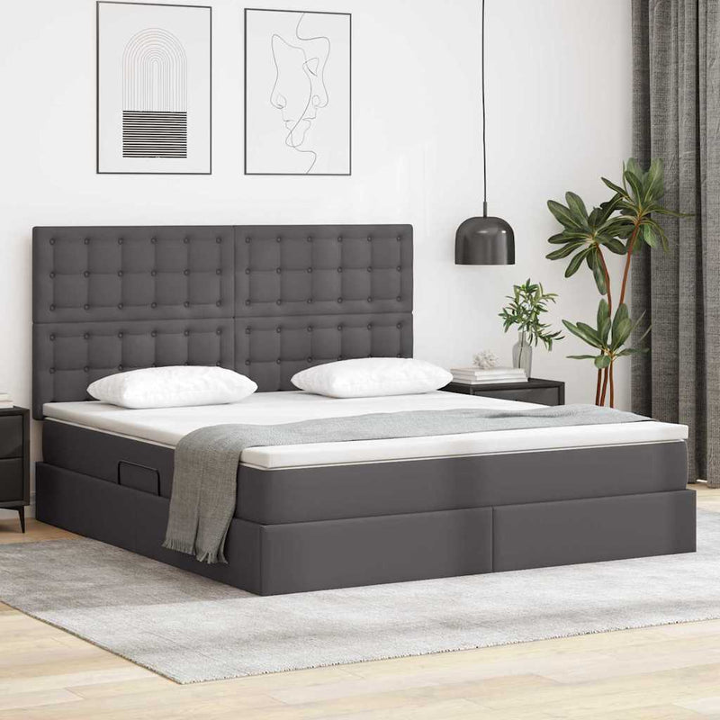 Pat cu storage cu headboard Gri 160 x 200 cm Piele artificială