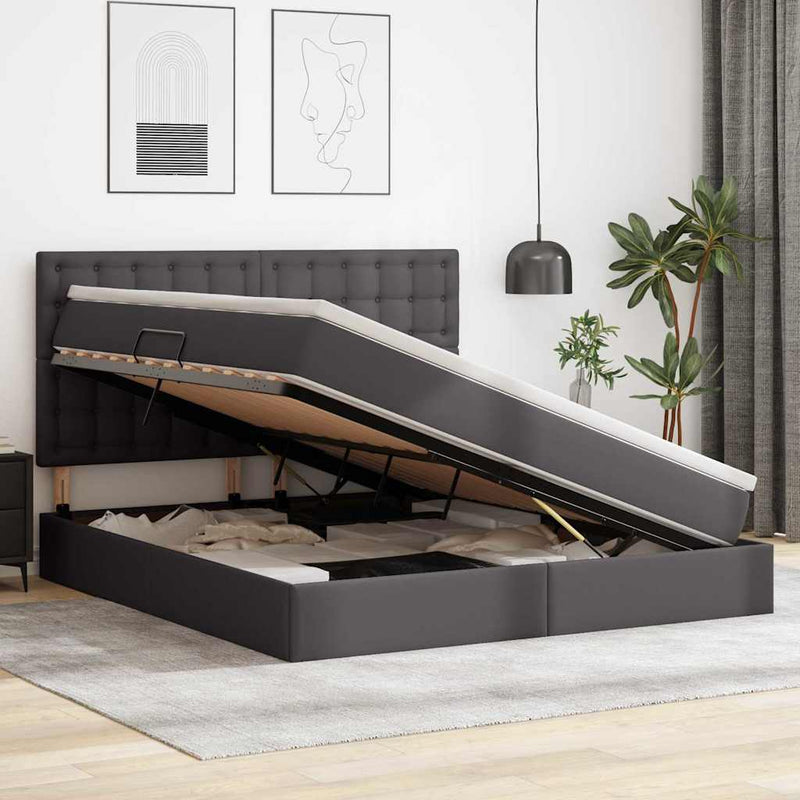 Pat cu storage cu headboard Gri 180 x 200 cm Piele artificială