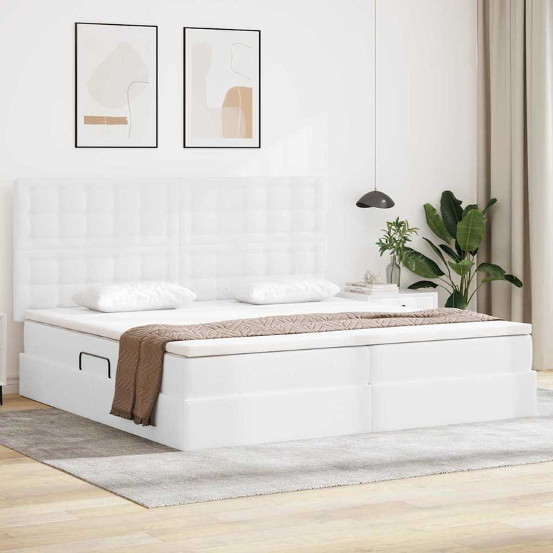 Pat cu storage Alb pur 200 x 200 cm Piele artificială