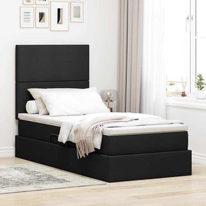 Pat cu saltea și spațiu de depozitare Negru 90 x 200 cm