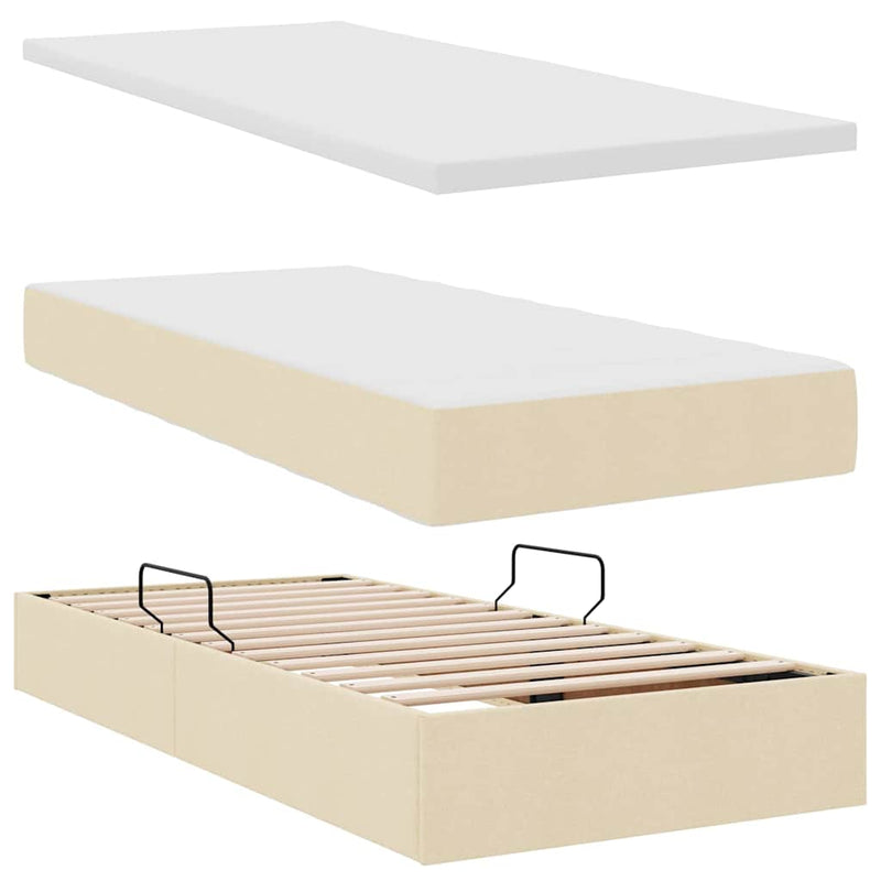 Pat cu saltea și spațiu de depozitare Creme 100 x 200 cm