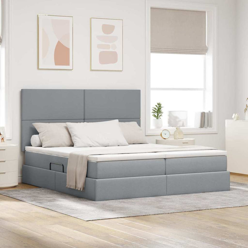 Pat cu storage cu headboard Gri deschis 180 x 200 cm Țesătură