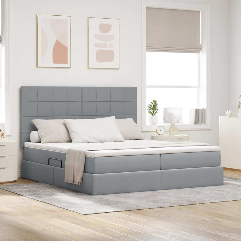 Pat cu storage cu headboard Gri deschis 180 x 200 cm Țesătură