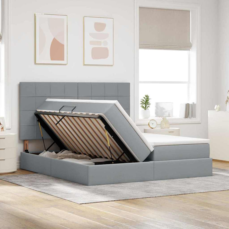 Pat cu storage cu headboard Gri deschis 180 x 200 cm Țesătură