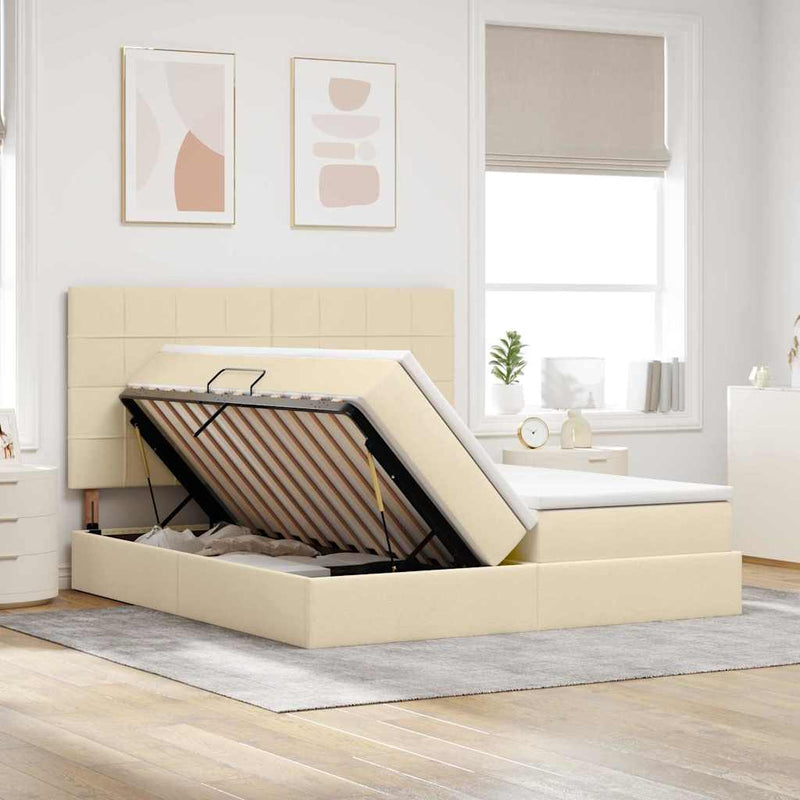Pat cu storage cu headboard Creme 180 x 200 cm Țesătură