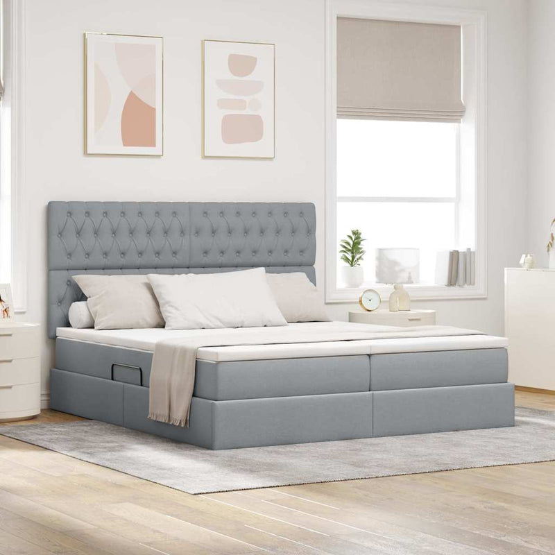 Pat cu storage cu headboard Gri deschis 180 x 200 cm Țesătură