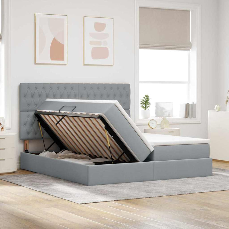 Pat cu storage cu headboard Gri deschis 180 x 200 cm Țesătură