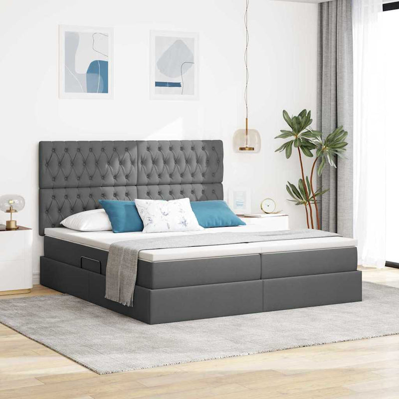 Pat cu storage cu headboard Gri închis 180 x 200 cm Țesătură