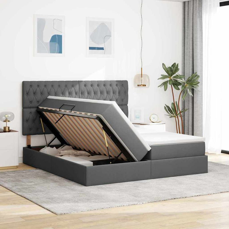 Pat cu storage cu headboard Gri închis 180 x 200 cm Țesătură