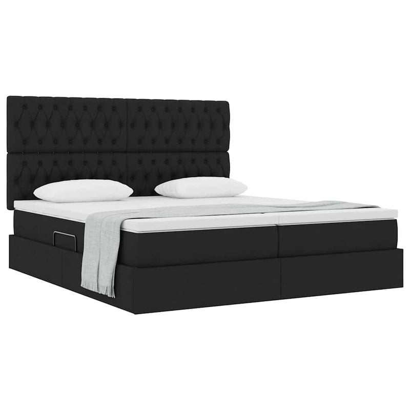 Pat cu storage cu headboard Negru 200 x 200 cm Țesătură