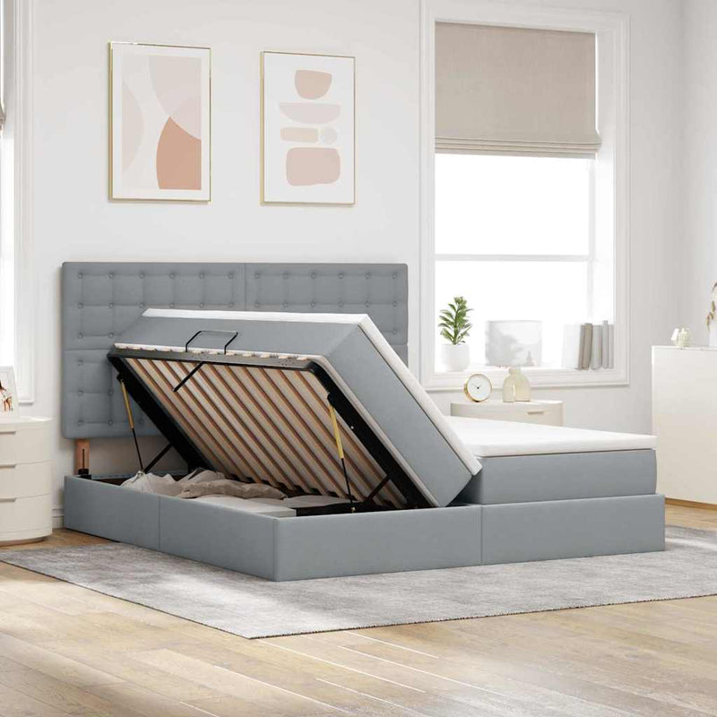 Pat cu storage cu headboard Gri deschis 200 x 200 cm Țesătură