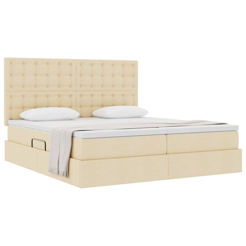 Pat cu storage cu headboard Creme 200 x 200 cm Țesătură