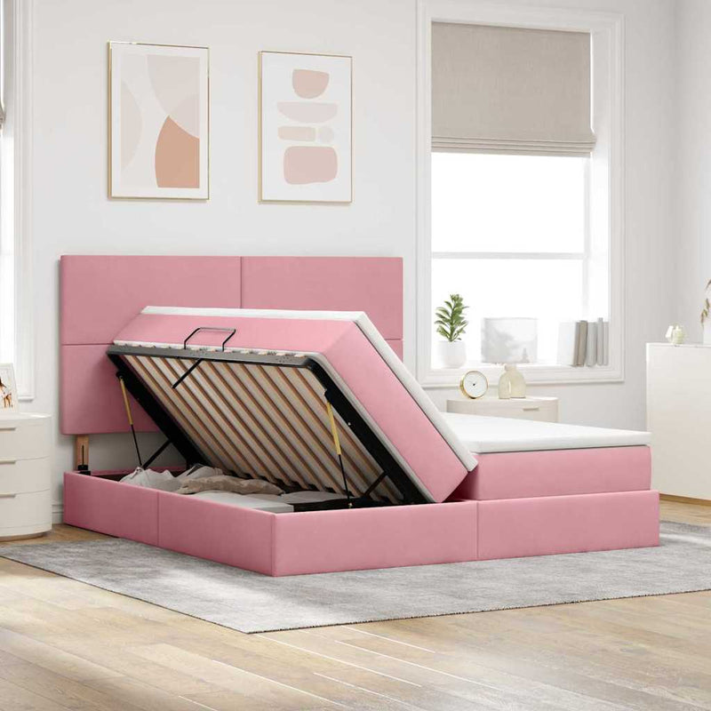 Pat cu storage cu headboard Roz 180 x 200 cm Catifea