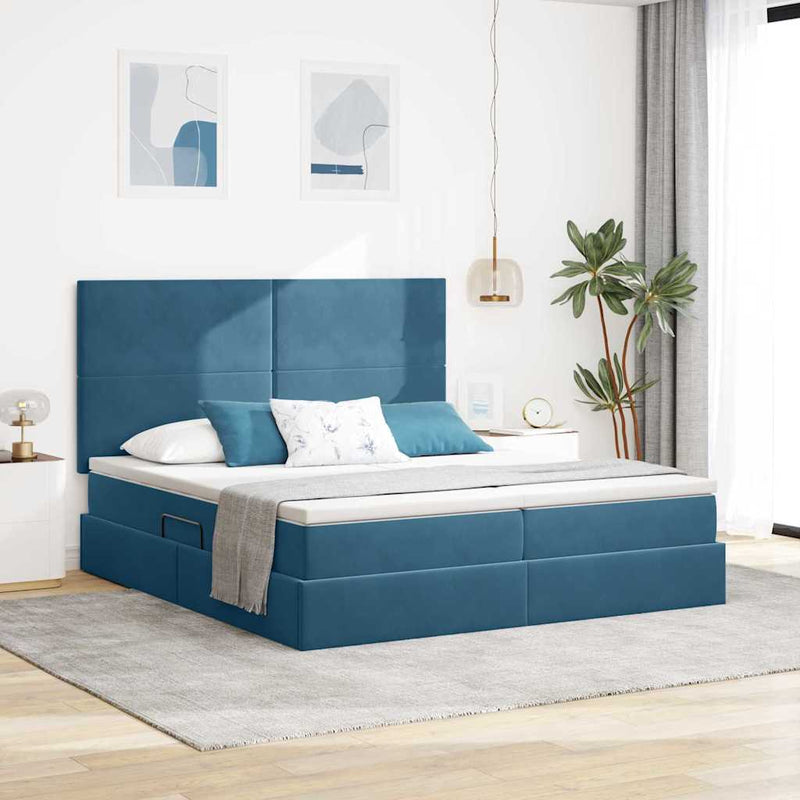 Pat cu storage Albastru închis 200 x 200 cm Catifea