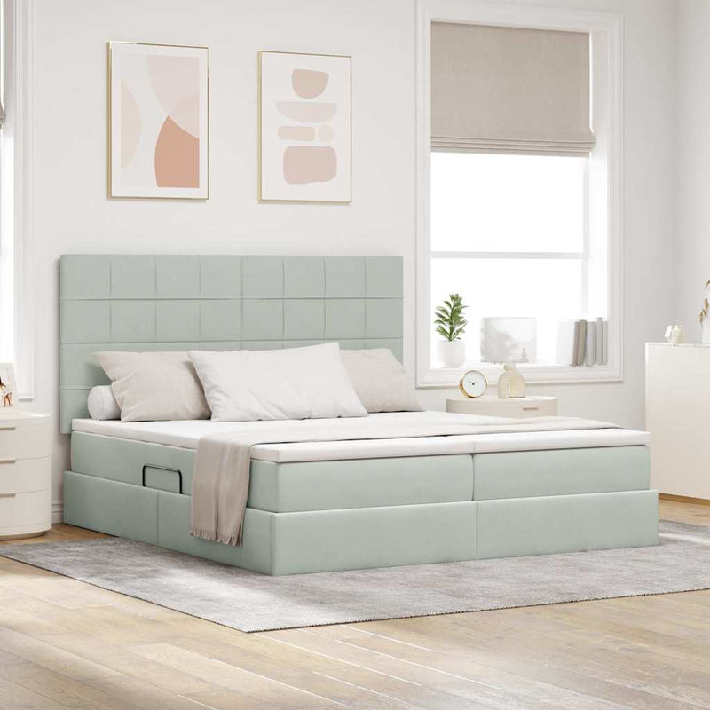 Pat cu storage cu headboard Gri deschis 180 x 200 cm Catifea