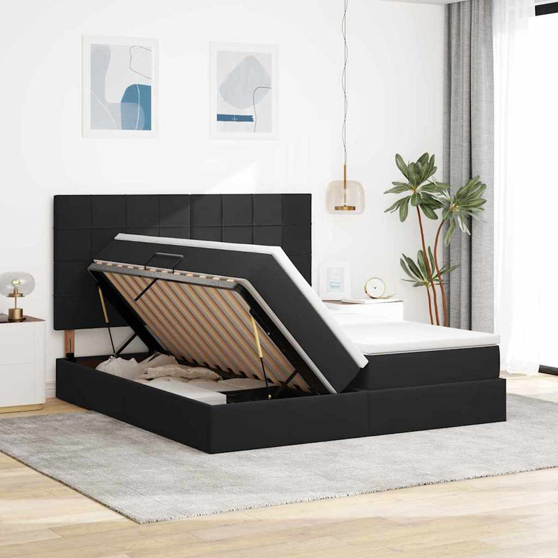 Pat cu storage cu headboard Negru 180 x 200 cm Catifea