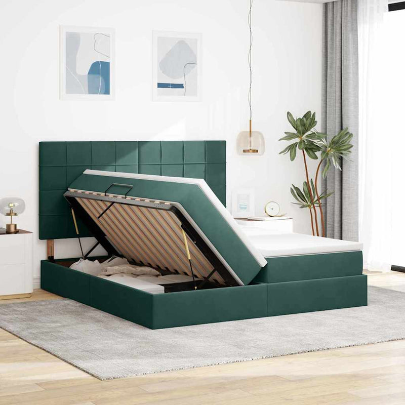 Pat cu storage cu headboard Verde închis 200 x 200 cm Catifea