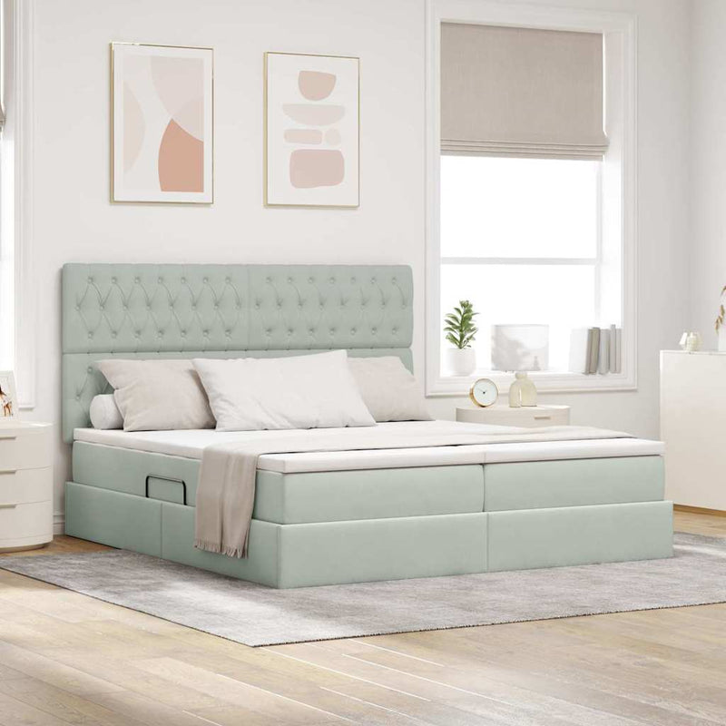 Pat cu storage cu headboard Gri deschis 180 x 200 cm Catifea