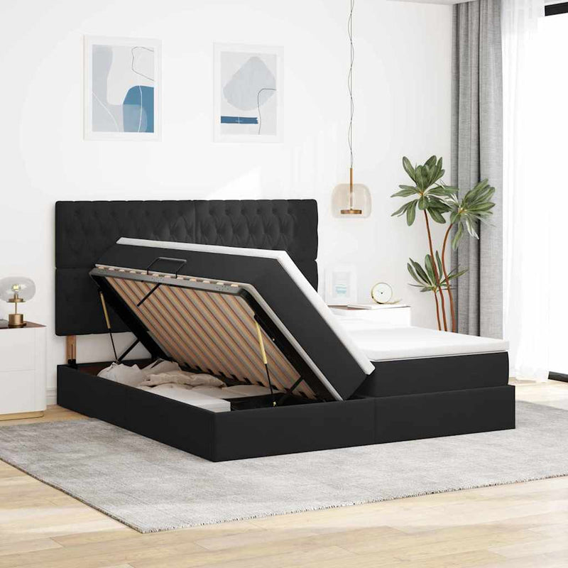 Pat cu storage cu headboard Negru 180 x 200 cm Catifea