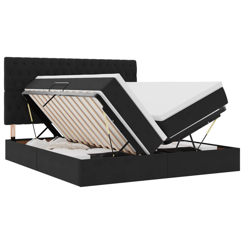 Pat cu storage cu headboard Negru 180 x 200 cm Catifea