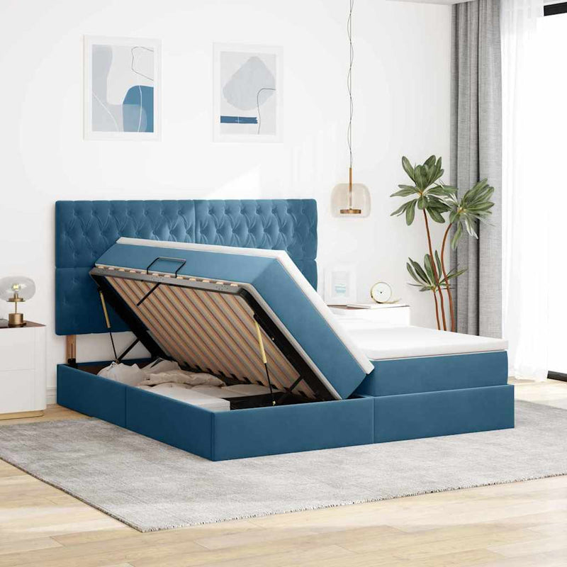 Pat cu storage Albastru închis 180 x 200 cm Catifea